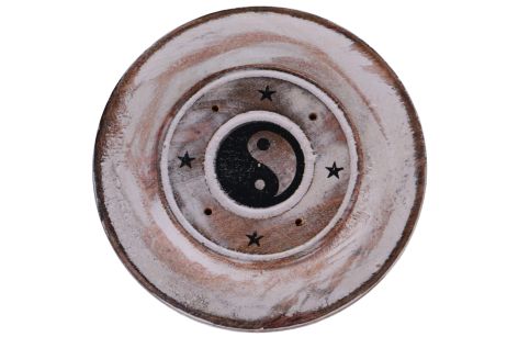 Podstawka pod kadzidełka drewniana okrągła biała YIN YANG