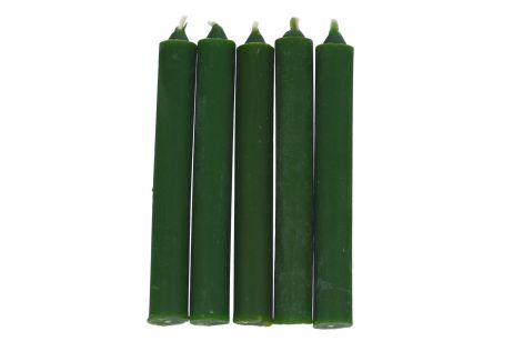 Zielona świeca KOMPLET 5 świec 9x1,2cm - uzdrowienie, spokój, pieniądze, płodność