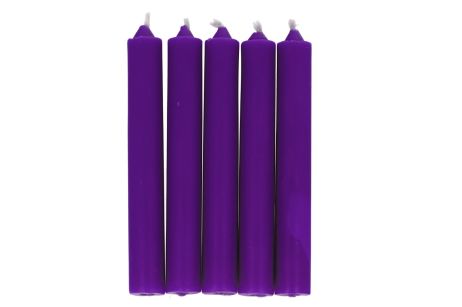 Purpurowa świeca KOMPLET 5 świec 9x1,2cm - wzmacnia aurę i działanie egzorcyzmów, oczyszcza, chroni 