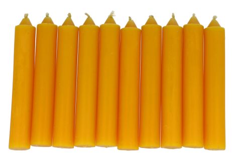 Żółta świeca KOMPLET 10 świec 10x1,8cm - optymizm, kreatywność, dobre finanse, zdany egzamin  
