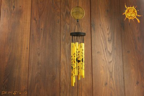 Dzwonki wietrzne Yin Yang złote z czarnymi symbolami MINI - poprawa FENG SHUI pomieszczenia