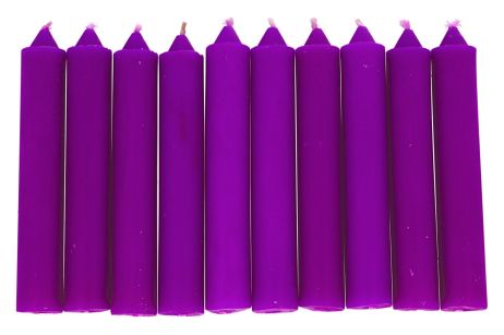Purpurowa świeca KOMPLET 10 świec 10x1,8cm - wzmacnia aurę i działanie egzorcyzmów, oczyszcza, chroni 