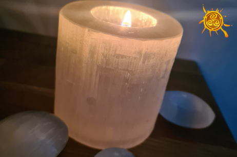 Selenit ŚWIECZNIK 8 cm na tealight OKAZ do postawienia - energia, pojednanie, medytacja